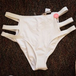 F21 high waisted white swim bottoms